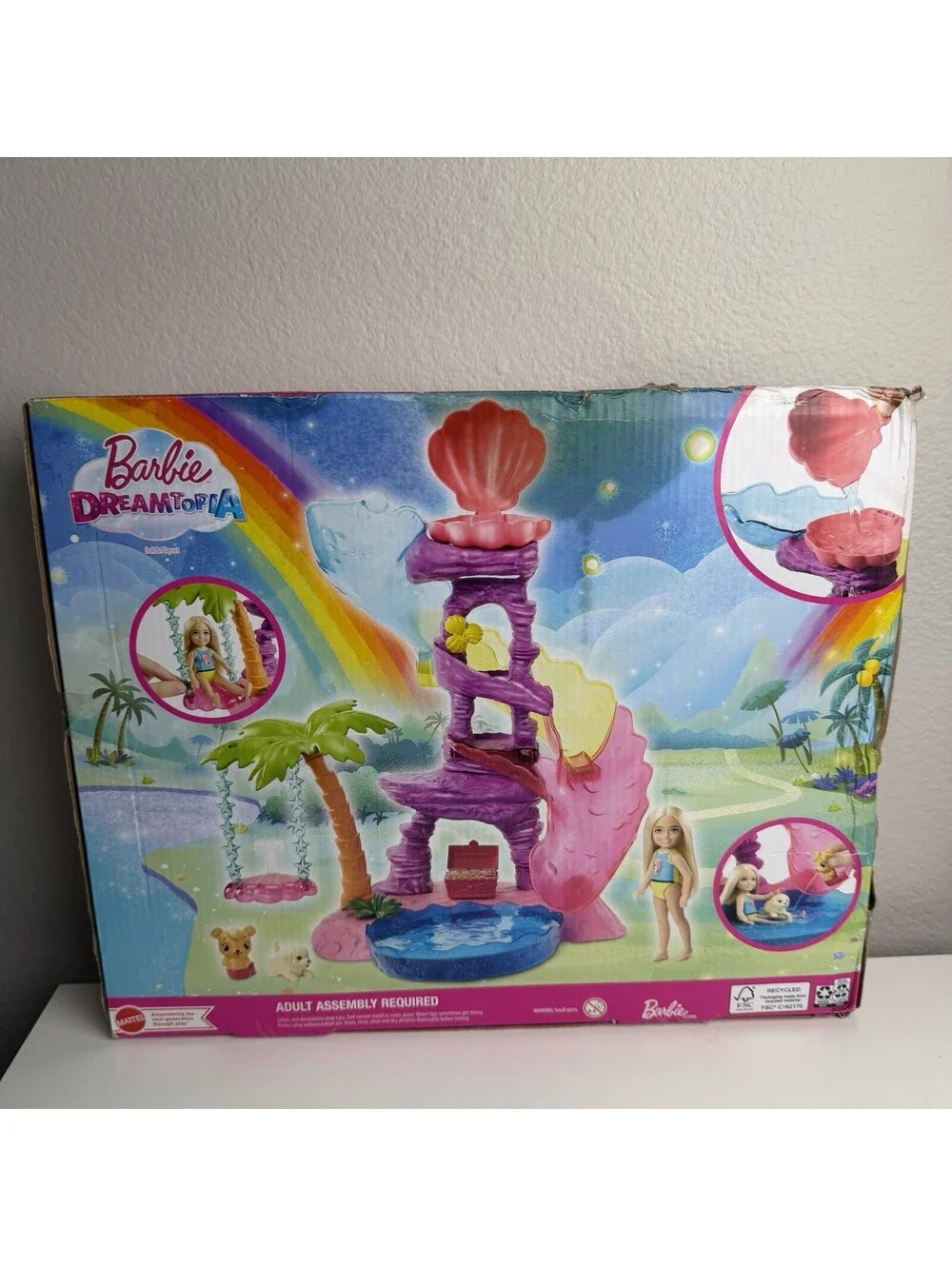 Barbie Chelsea Dreamtopia Lagoon Water Playset Slide Pool Merbear Pet Damage Box